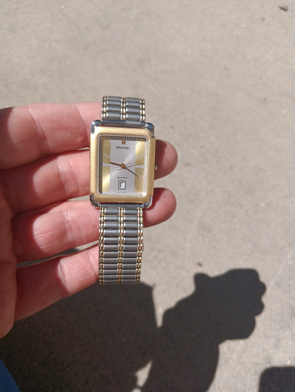 Vintage Speidel Quartz Date Dial Mens Swiss Watch Gold Silver Tone